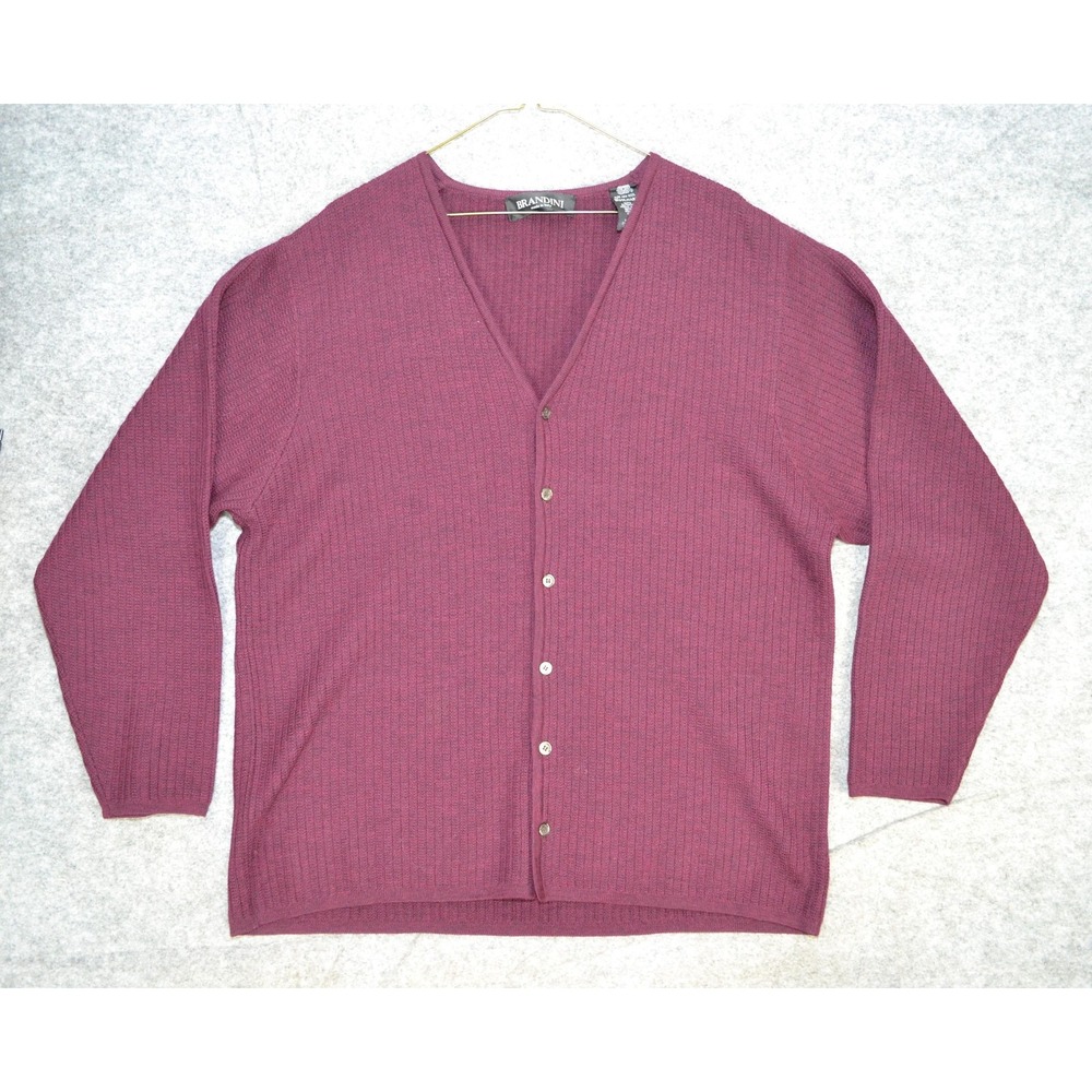 Brandini Cardigan Sweater Mens Large Burgundy Merino Wool Made in Italy Button